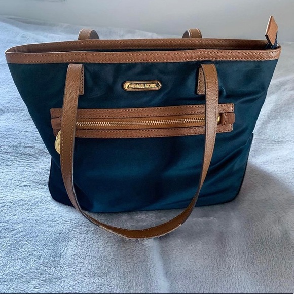 Michael Kors Navy Blue/Brown Nylon Tote Purse - Picture 3 of 7